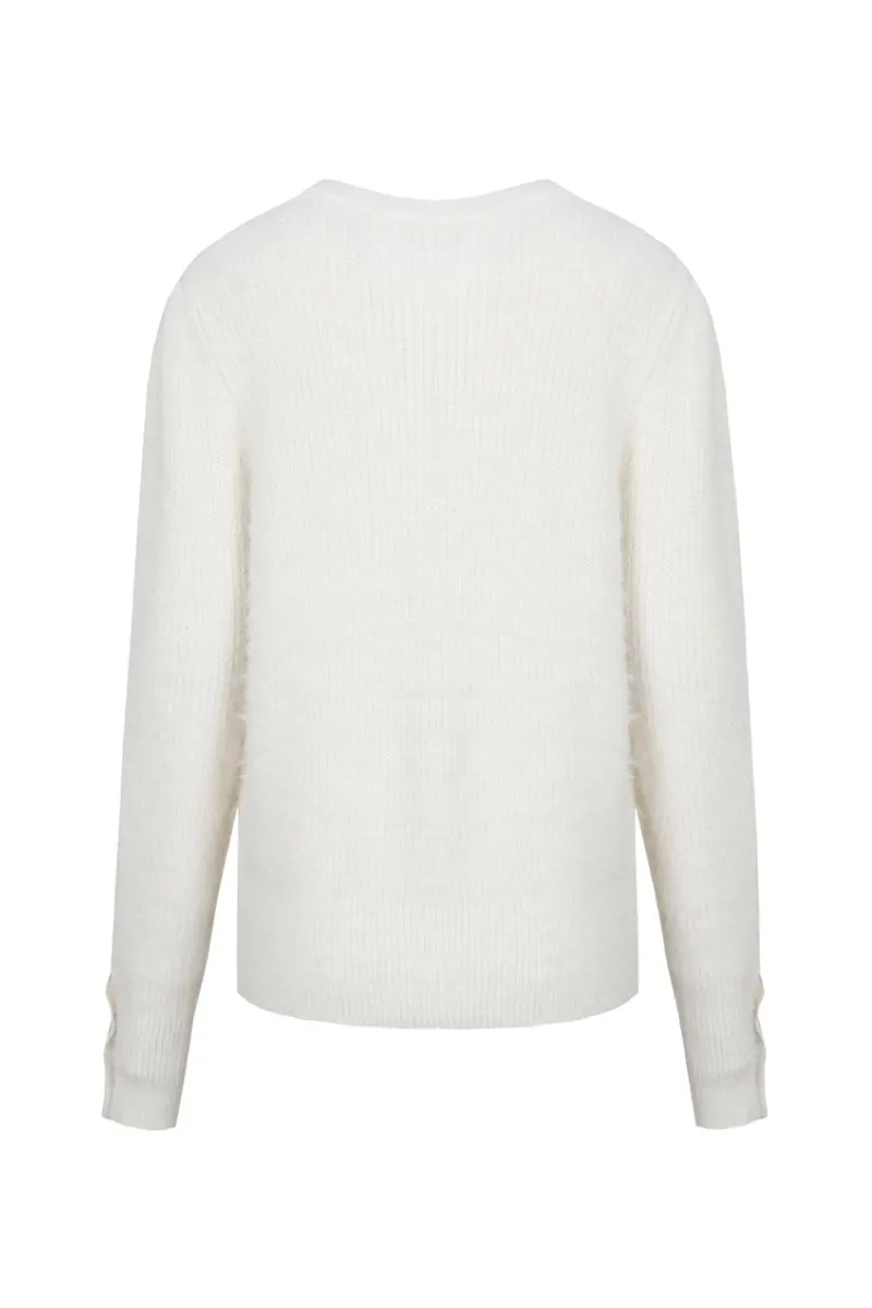 G-maxx Maille Knitting Sweater Wool White, witte gebreide wollen trui